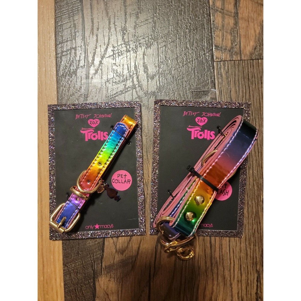 NWT--BETSEY JOHNSON TROLLS NEON MULTI COLORED PET LEASH AND COLLAR SET